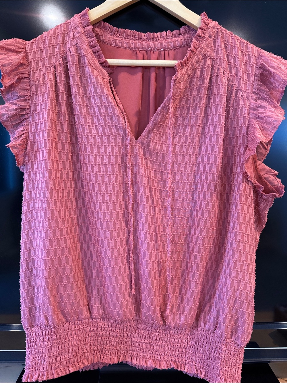 Source Unknown Pink Textured Ruffle Sleeve Blouse